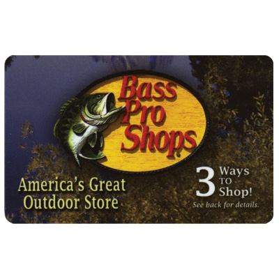 BASS PRO SHOPS® $25 Gift Card - Use this gift card for all of your outdoor recreation needs. 
