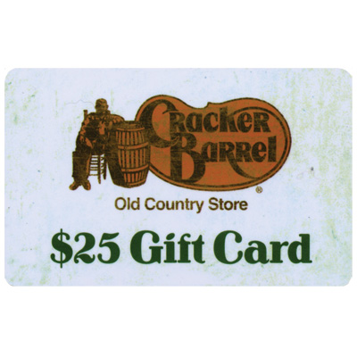 CRACKER BARREL® $25 Gift Card - For a taste of home, try Cracker Barrel’s country cooking!
